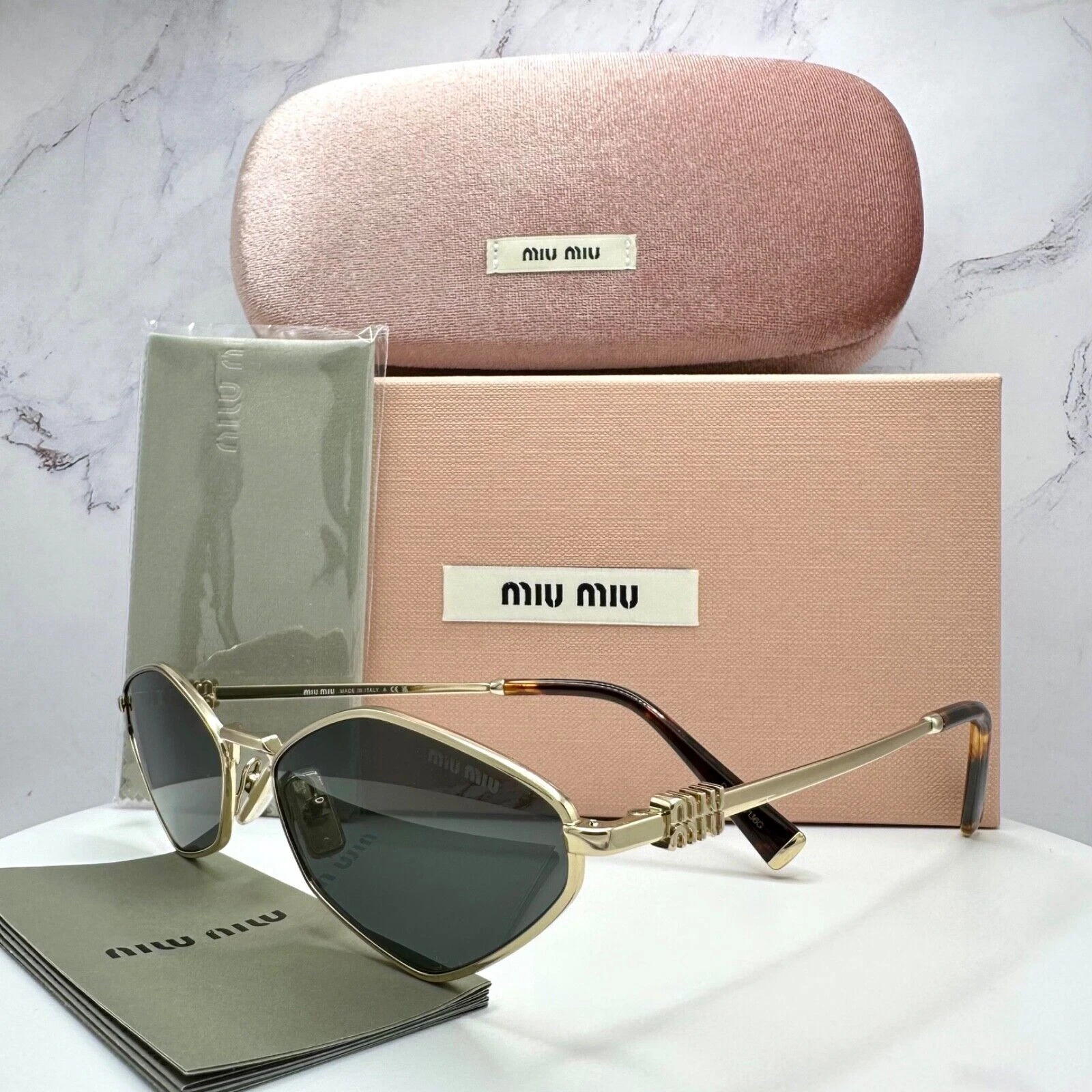 MIU MIU Sunglasses Geometric G Metal Gray Lens MU 56ZS 100% Authentic ZVN5S0