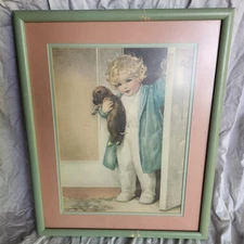 Vtg Bessie Pease Gutmann Baby Litho Print GoodMorning Pro Framed 17 x 21 USA