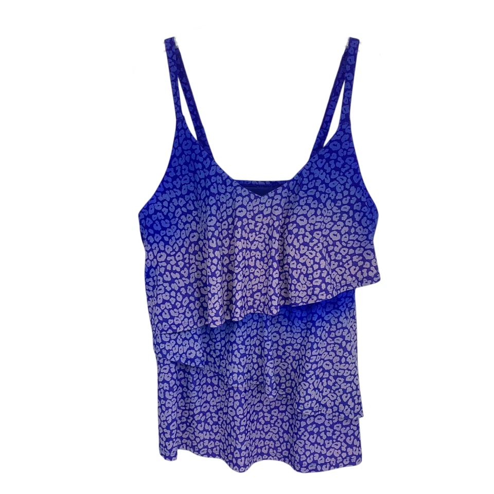 NUEVO Top Tankini de Natación Lane Bryant Talla 18 Niveles Azul Leopardo Ombre Volantes Nuevo sin Etiquetas Foto 2 de 4