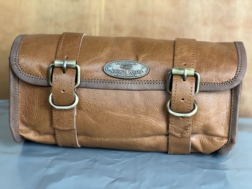 Genuine Goat Leather Vintage Motorcycle 2 Strap Buckle Closure Tool Roll Bag - Picture 2 of 6