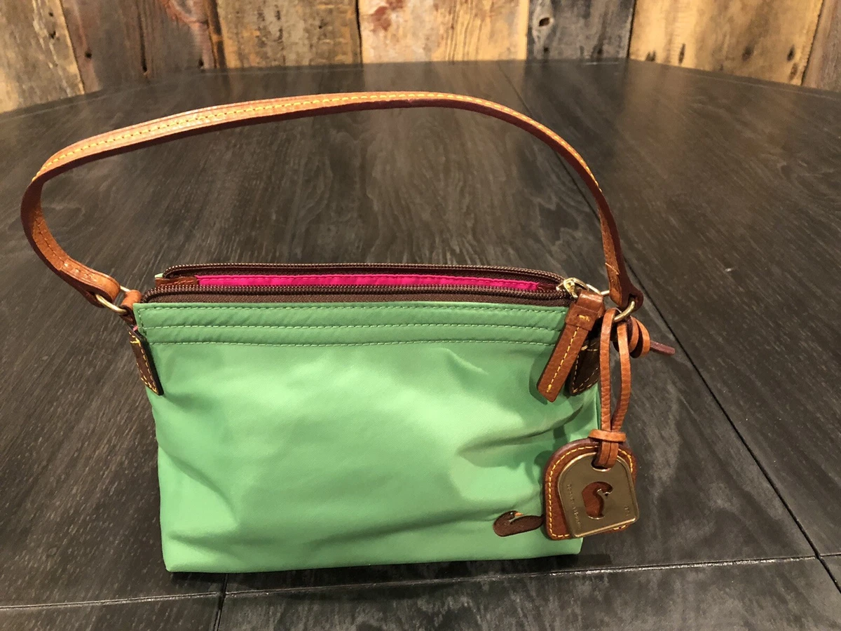 Dooney Bourke Nylon Zip Tote Bag Purse Lime Green Hot Pink Tan Leather Strap