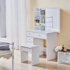 Vanity Dressing Table Set White Makeup Desk Dresser Table Mirror Drawers Stool