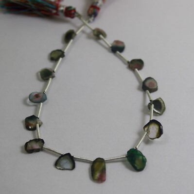 16 Carat Natural Unique Bi Color Tourmaline Smooth Slice 8 Inch Beads