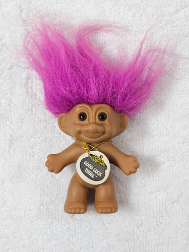 VTG Troll Doll 3" Russ Lucky Bingo Lottery Purple Hair w/Pot of Gold Tag 1990's - Picture 1 of 8