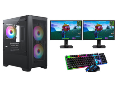 FCS Gaming PC Bundle Intel Quad Core 8GB 1TB Windows 10 GT710 DUAL SCREEN 