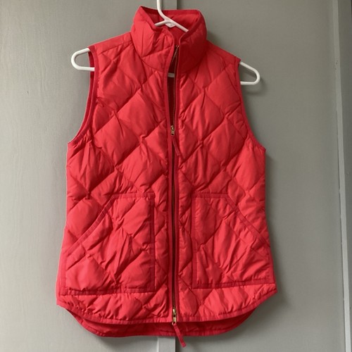 J Crew Full Zip Quilted Puffer Vest Women's Small Orange Bright Sleeveless - Picture 13 of 15