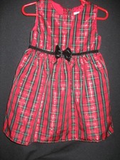 Girls Christmas Dress Holiday Party Red Green Plaid Taffeta Bow Pretty  2 T SALE