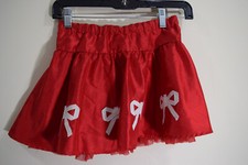 Satin Red White Bow Hartstrings Skirt Elastic Pull On GIRLS S 6 Holiday Party