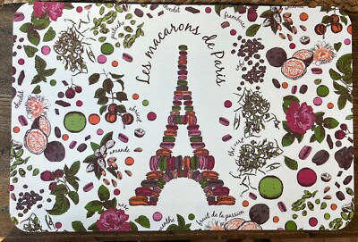 Set of 6 French Plastic-Coated Placemats Macaroon Eiffel Tower- Winkler Italy