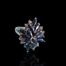 Vintage Sterling Silver 925 Black Sapphire Cluster Dinner Cocktail Ring Sz 6