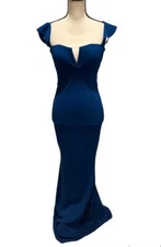 Katie May Ocean Blue  Bonita Gown Flutter Straps Deep V Formal Dress XS $245