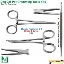 PET GROOMING HEMOSTAT SET DOG EAR HAIR PULLER LOCKING FORCEPS Tartar Remover Kit