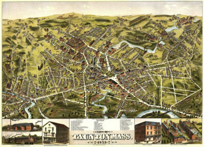 Taunton, Massachusetts - 1875 - Aerial Bird's Eye View Map Poster