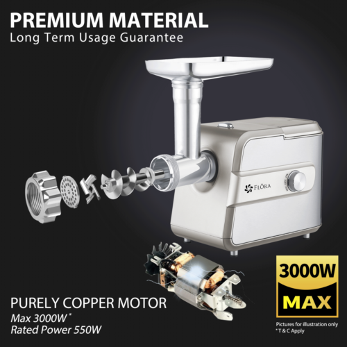 Flora Max 3000W Electric Meat Mincer Sausage Filler Stuffer Kibbe Maker Machine - Picture 15 of 56
