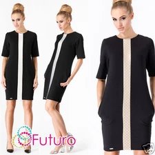 Ladies Cocktail Shift Dress With Pockets Crew Neck Formal Tunic Sizes 8-14 FA370