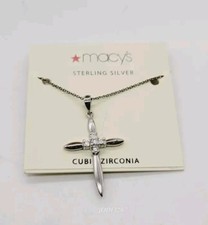 Cross Pendant Necklace Sterling Silver and Cubic Zirconia 18" Signed 925