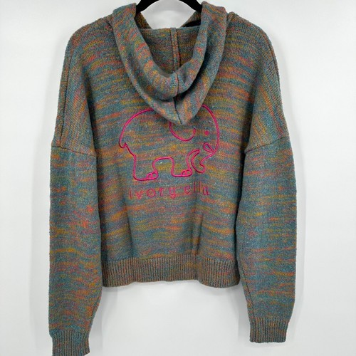 Ivory Ella Sweater Womens Large Multi Embroidered Drop Shoulder Hooded Pullover - Picture 2 of 10