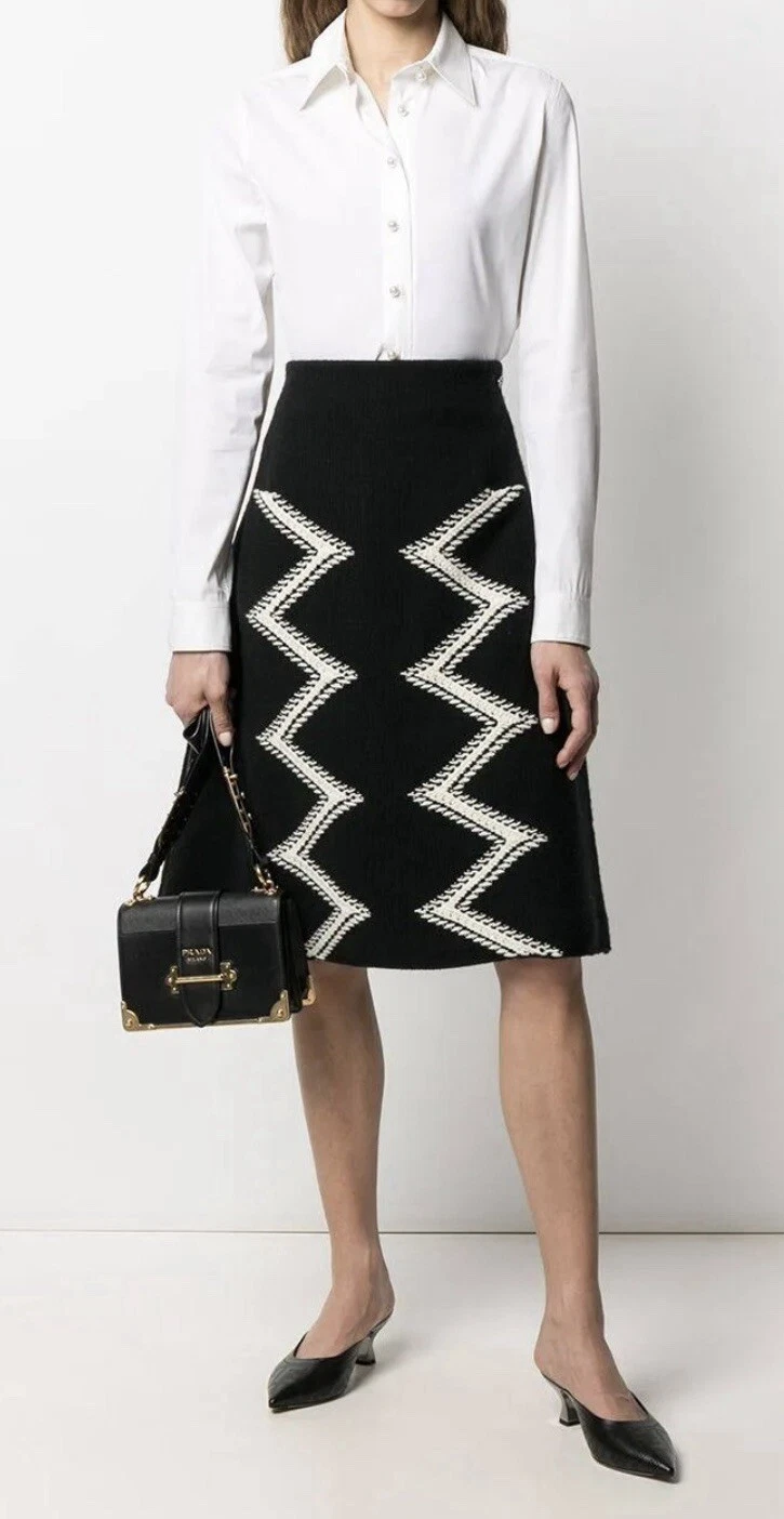 Gonna CHANEL Runway A I 2016 17 lana intarsiata maglia linea A zip laterali taglia FR36 XS