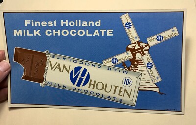 Van Houten Milk Chocolate Sticker Sign 1940 s Windmill Candy Bar ORIGINAL