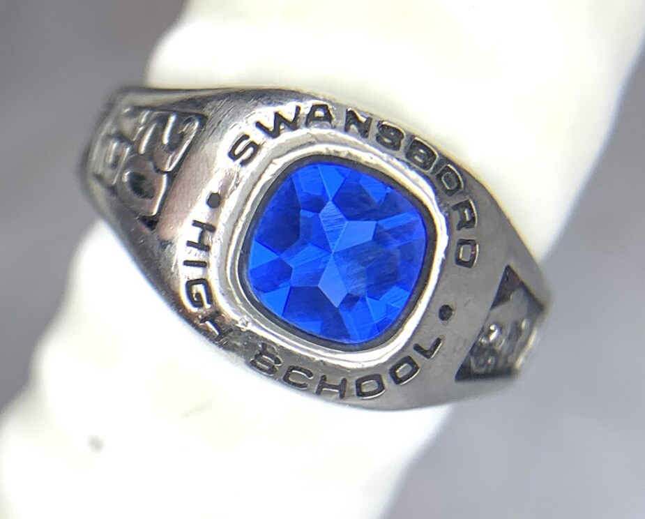 Jostens LTM 2012 Silver Class Ring Simulated Blue Spinel Swansboro