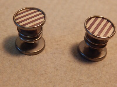 VTG 1920S KUM A PART VICTORIAN PAIR CUFFLINKS BROWN BLACK STRIPES GOOD LOOK