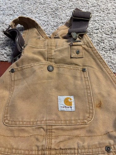 Carhartt Youth Bib Overalls Size 8 Brown Canvas Workwear Double Knee Barn - Picture 4 of 10