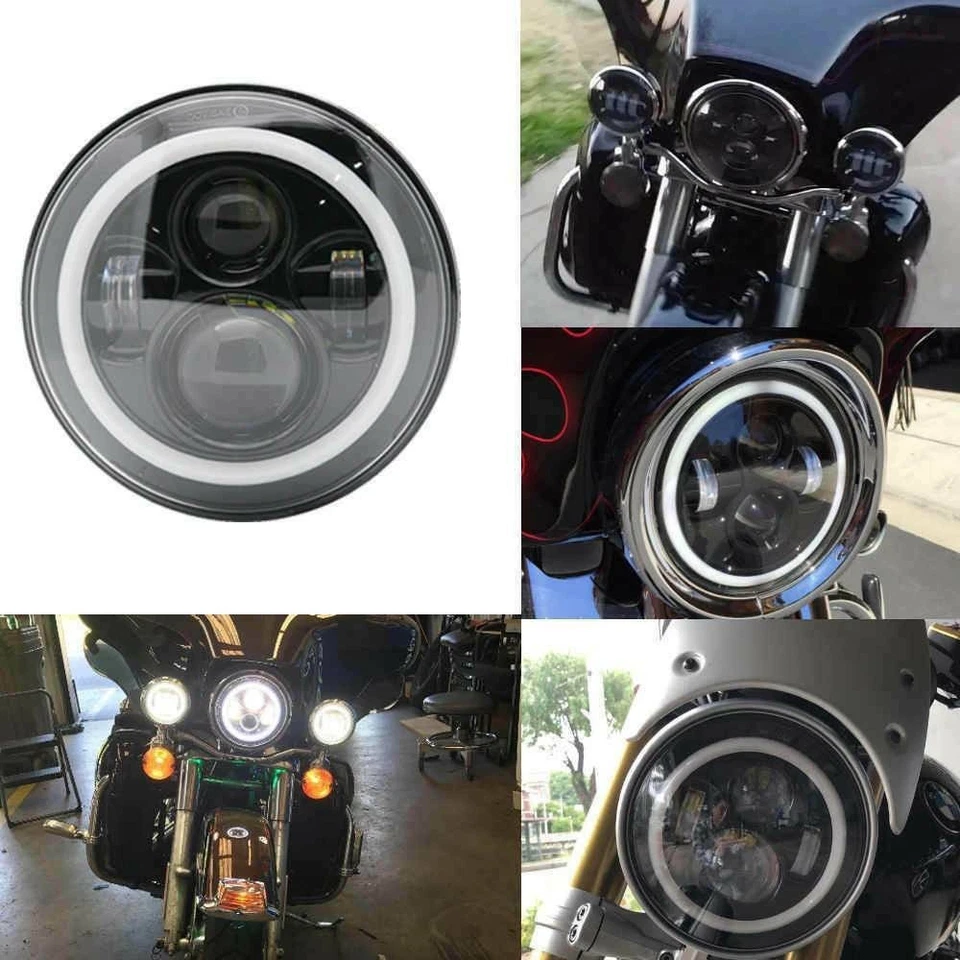Faro LED ojo de ángel de 7 pulgadas para motocicleta Harley Touring Street Glide Dyna Foto 2 de 4