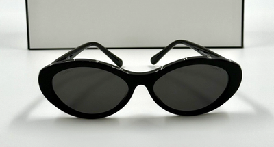 NEW CHANEL 5416 Oval Black Acetate & Gray Lens Sunglasses 100