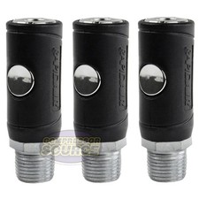 3 Pack Industrial Style Safety Air Plug Coupler 1/4" Body 1/2" MNPT Rapidair