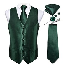 Mens Vest and Tie Set Formal Paisley Waistcoat and X-Large Emerald Green