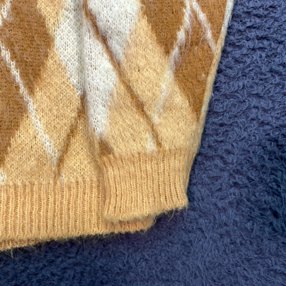 VTG 60s Sears Cardigan Mens L Virgin Mohair Argyle Kurt Cobain Grunge Shaggy - Image 3 of 4