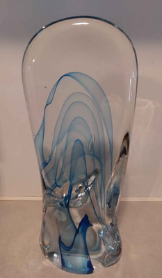 Large Signed Karg Blue Swirl 12.5'' 10 Pound Art Glass Sculpture Paperweight