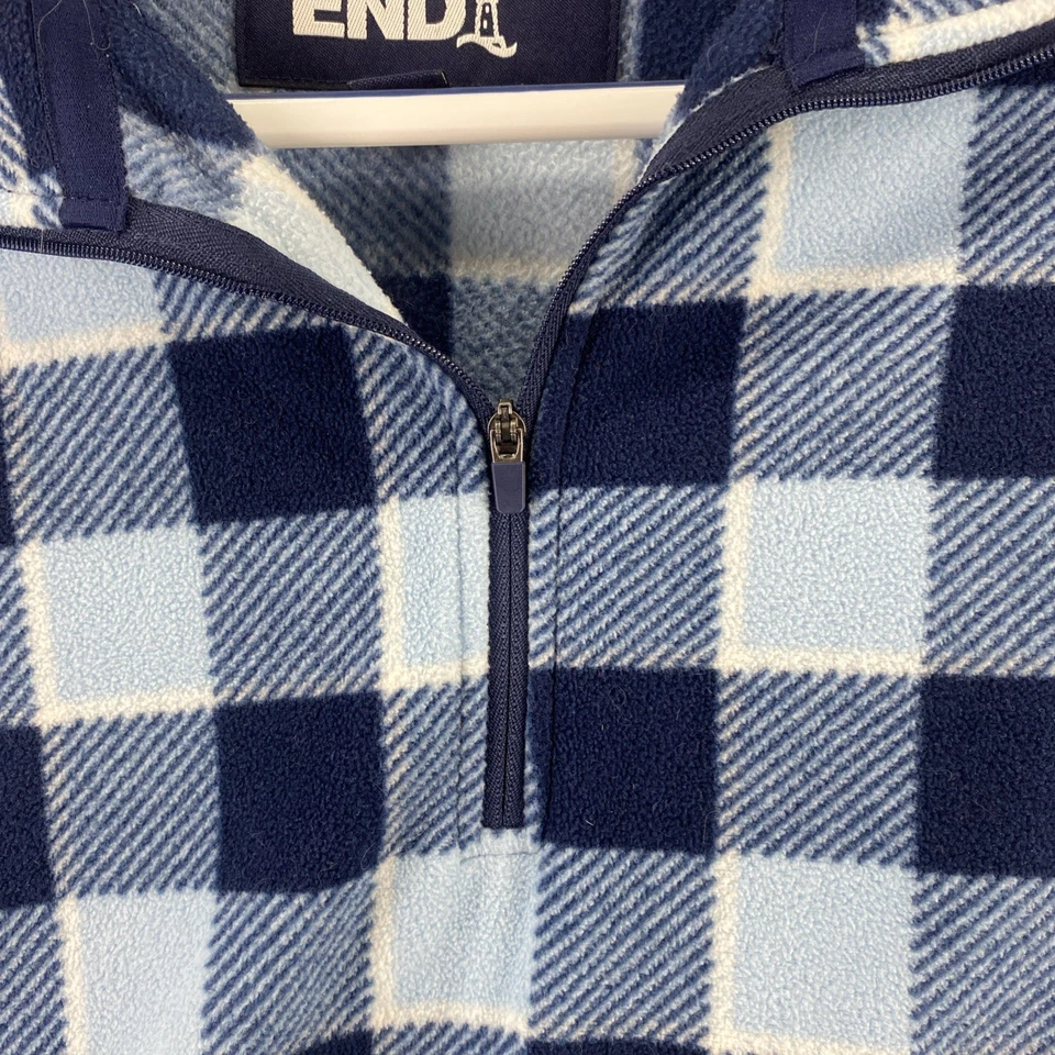 Lands’ End Girls L Blue Plaid Fleece Quarter Zip Long Sleeve Collar Pullover Top - Image 4 of 4