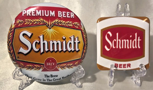 Lot of Two (2) Retro Schmidt Beer 3" & 2" Button/Pin  Vintage Looking Breweria