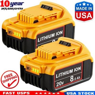 Pack For DeWalt 20V 20 Volt Max XR 8.0AH Lithium Ion Battery DCB206-2 DCB205-2