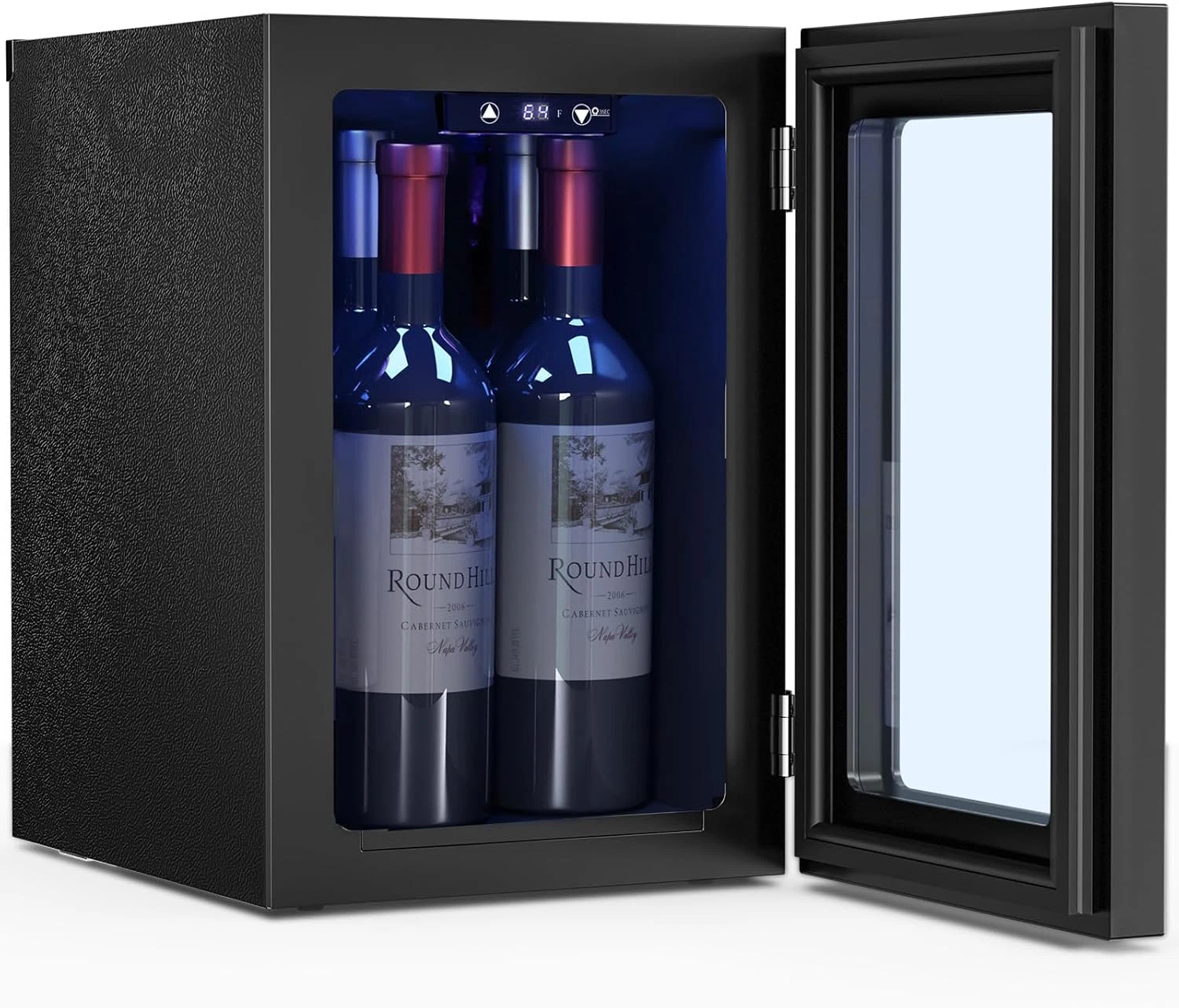 Compact 4-Bottle Wine Cooler, Portable Mini Fridge with LED Light, Black