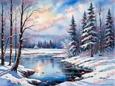 Winter Lake Digital Image Art Ai Picture Photo Wallpaper for Frame Desktop