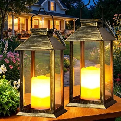 Solarlaterne für den Außenbereich, 2er Pack Solarlampen Garten mit Flammen-Ef...