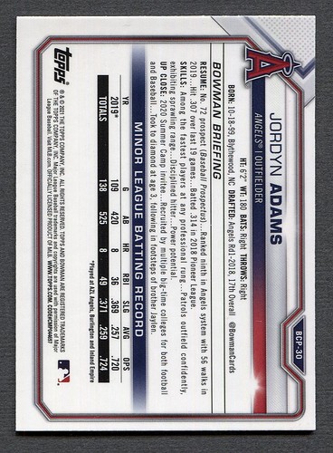 Bowman Chrome Prospects Mojo Refractor 2021 #BCP-30 Jordyn Adams - Imagen 2 de 2