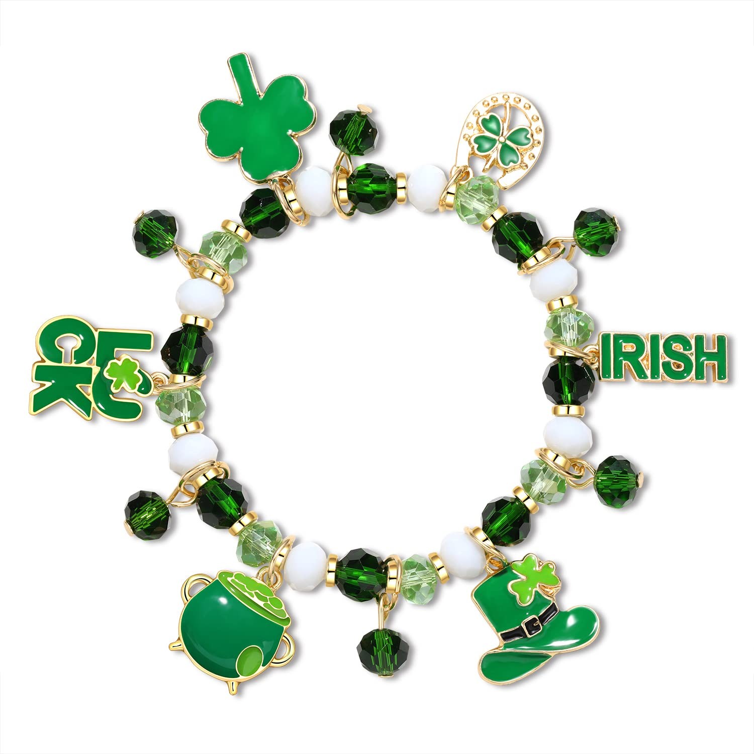 St.Patrick’s Day Bracelet Green Leaf Charm women Handmade pearl crystal Beade...