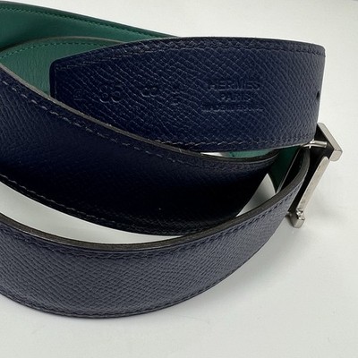 Hermes Reversible H Belt Blue And Green Size 85 Silver Buckle 30mm HERMES Belt Constance Buckle H Reversible Blue/Aqua Size 95 main image 4