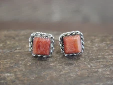 Native American Sterling Silver Square Spiny Oyster Post Earrings - Cachini