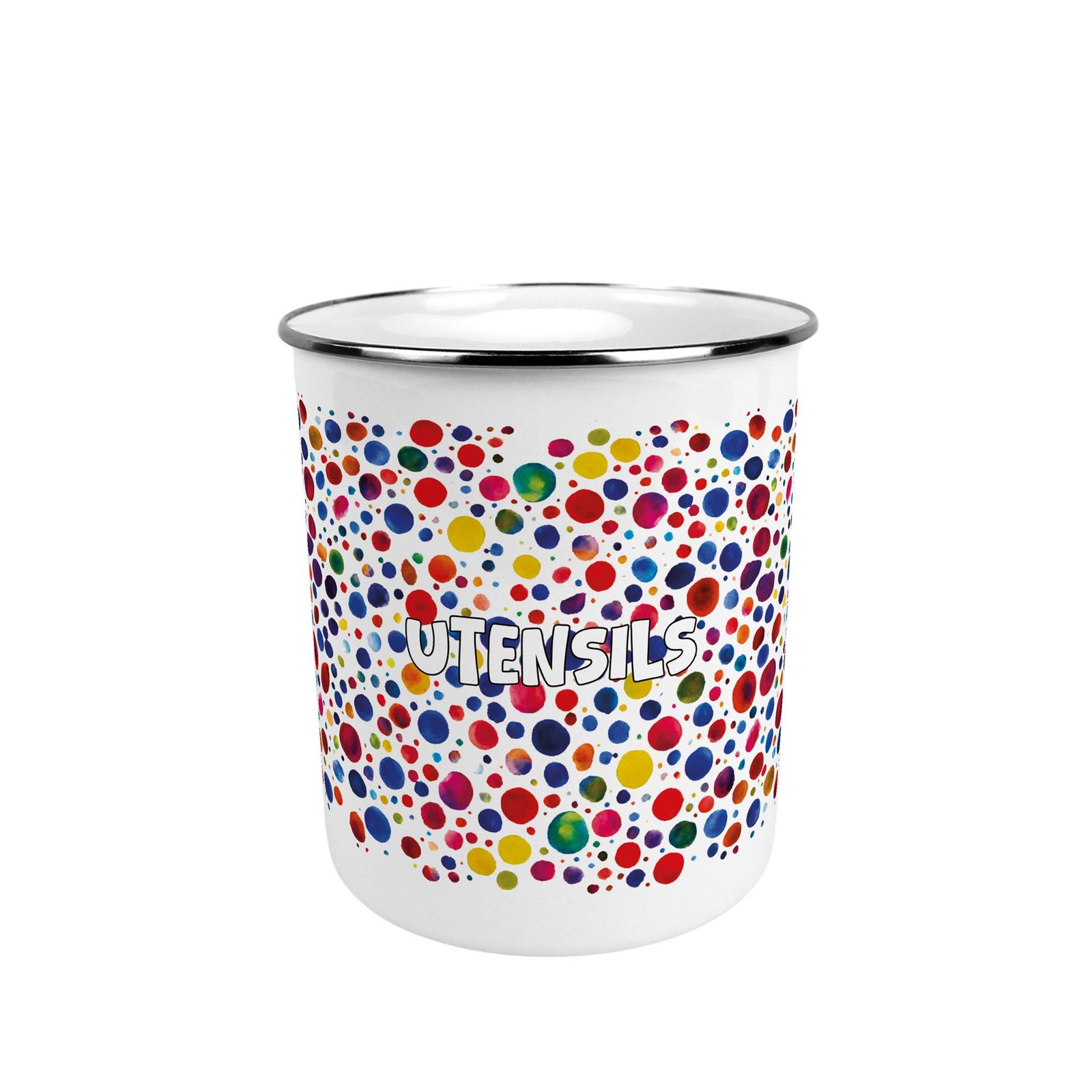 Paint Dots Kitchen Utensil Holder - Large Metal Utensil Storage Pot