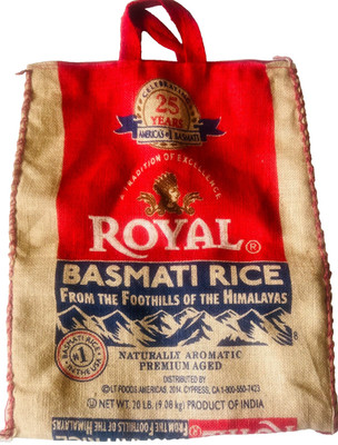 Royal Basmati Rice Bag 20lbs Burlap Handles Zipper Heavy Duty 25th Anniv No Rice