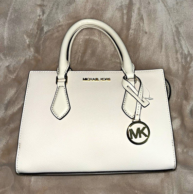 Michael Kors White Satchel Top Handle Zip Medium Gold HW Inner Pockets Charm