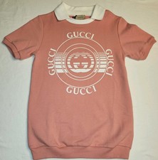 GUCCI GIRLS LOGO PRINTED SHORT SLEEVE LONG SHIRT DRESS KIDS NWT Sz 6 SALMON PINK