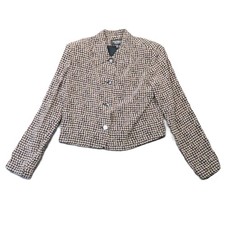 Vintage 100 Silk Houndstooth Blazer 4 Tan Black Cropped 90s Office Career Luxe