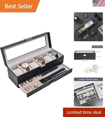 Elegant 6-Slot Watch Box with Drawer - Luxury Storage & Display Solution