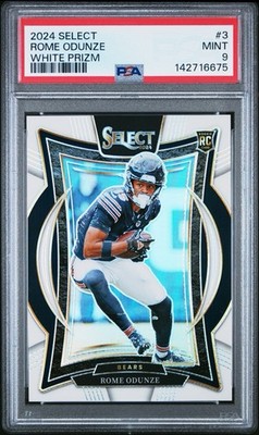 Rome Odunze 2024 Select #3 White Prizm Concourse Rookie /35 Chicago Bears PSA 9