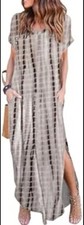 Huskary Brown White Print Maxi Dress Size M